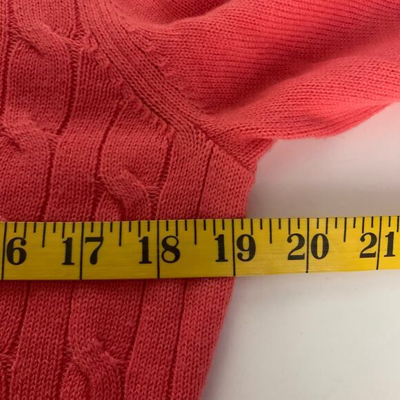 TALBOTS Sweater M Cable Knit Lambswool Blend Coral Crew Neck Classic Timeless - Picture 10 of 11